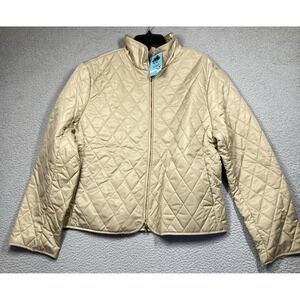 VTG Betmar New York Jacket Women's XL Beige Quilted Waterproof Full‎ Zip NEW